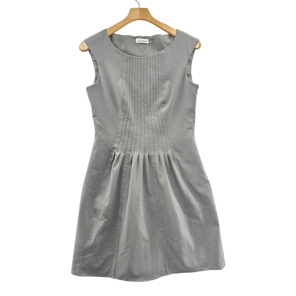 Calvin Klein Women Gray Sleeveless Pleated Sheath Dress Size 8